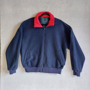 Vintage SJB 80's Grandpa Fleece Blue Red Full Zip Retro Men's XL Jacket